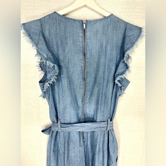 Vince Camuto embroidered denim jumpsuit flutter sleeve size M - Picture 9 of 16